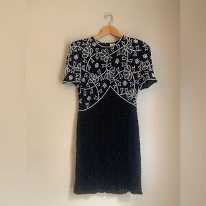 Night vogue vintage silk beaded dress evening formal  back holiday new years eve